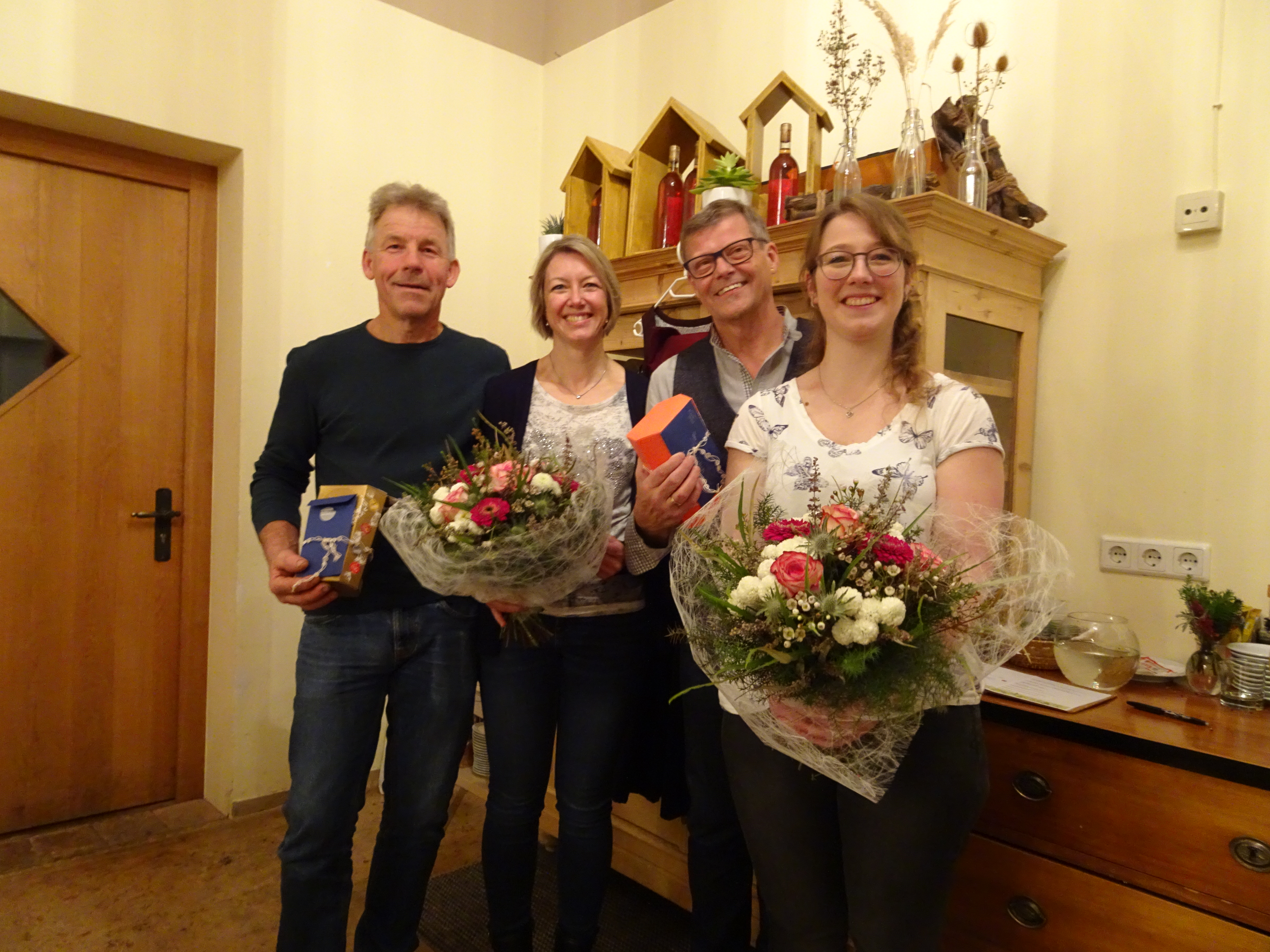 Geehrt wurden  v.l.n.r.: Karlheinz Marte (30 Jahre), Claudia Sprenger (25 Jahre), Peter Deisl (50 Jahre), Jasmin Rhomberg (20 Jahre)